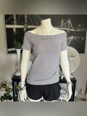 J.Crew Black White Striped Off‑Shoulder Top – XS